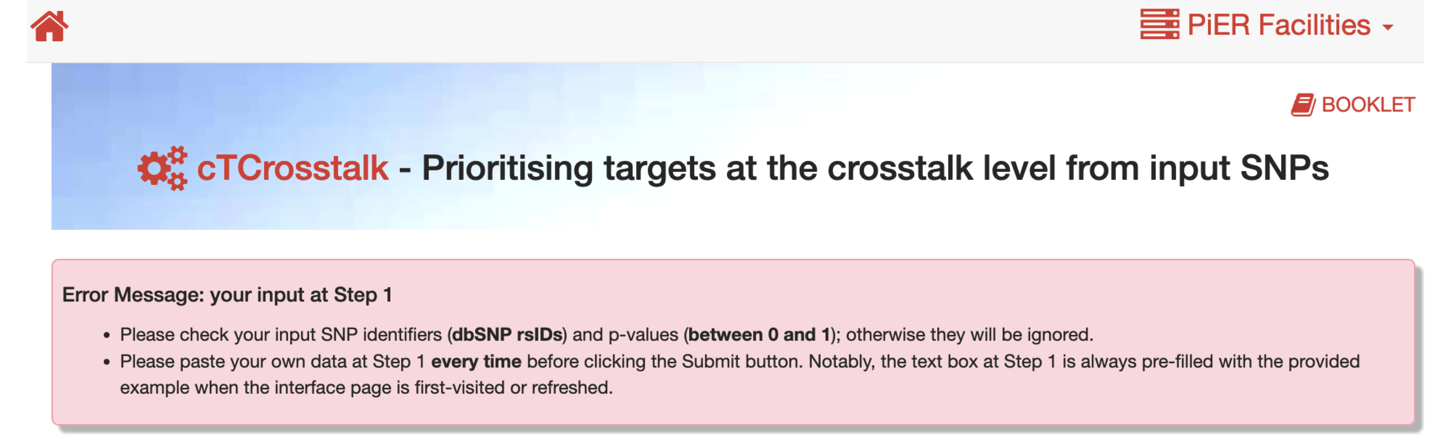 The screenshot for the error messages shown when the input is invalid, for example, in the `cTCrosstalk` interface.